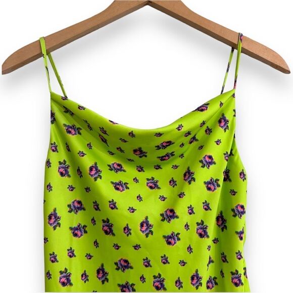UO | 90s Spaghetti Strap Camisole Tube Dress Neon Floral Satin Stretch XS NWOT - Picture 2 of 9